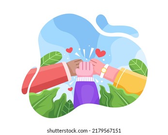 Happy Friendship Day Vector Illustration With Diverse Hand People and doing high five.
Friend Forever.
Suitable for greeting card, postcard, web, social media, feed, etc