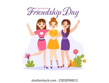 Happy Friendship Day Vector Illustration with Young Boys and Girls Togetherness in Flat Cartoon Hand Drawn Landing Page Background Templates