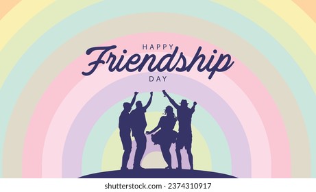 Feliz día de la amistad. Imagen vectorial de un grupo de personas divirtiéndose. Adecuado para banners, web, medios sociales, tarjetas de felicitación, etc