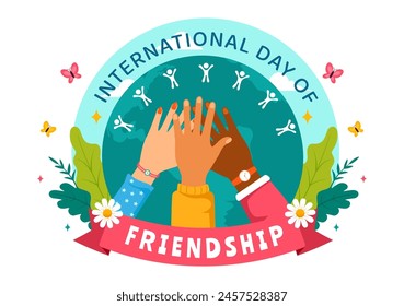 Happy Friendship Day Vector Illustration with Young Boys and Girls of Hugging Together or Putting Their Hands in Flat Cute Cartoon Background