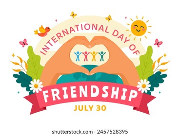 Happy Friendship Day Vector Illustration with Young Boys and Girls of Hugging Together or Putting Their Hands in Flat Cute Cartoon Background