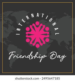 Happy Friendship day vector illustration with text and love elements for celebrating friendship day 2024. Friendship day typography greeting card creative idea with black background.