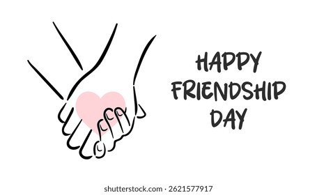 Happy Friendship Day. A vector illustration depicting two diverse hands holding each other, symbolizing friendship and unity. heart, radiating warmth and love, celebrating togetherness