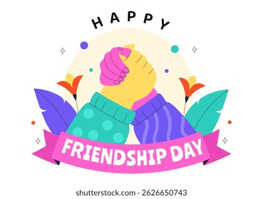 Happy Friendship Day Vector Illustration Featuring Young Boys and Girls Hugging Each Other or Putting Their Hands Together in a Flat Background