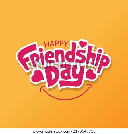 Happy Friendship day vector illustration with text and love elements for celebrating friendship day 2022. Friendship day typography greeting card creative idea with colorful background.