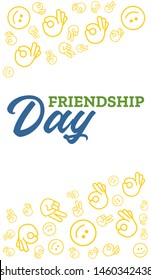 Happy Friendship Day, vector lettering design with yellow icons on white background. Perfect for greeting poster