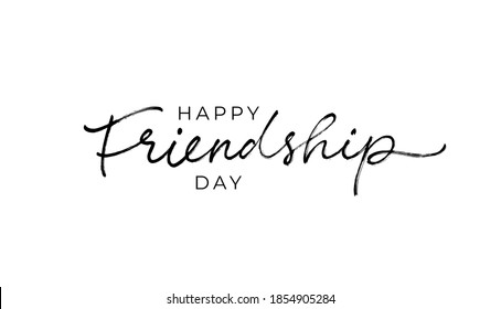 Happy Friendship day vector typographic design. Hand drawn modern line calligraphy. Inspirational lettering about friendship. Greeting card, poster, tee shirt print, happy holiday of amity. 