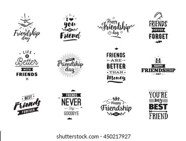 Feliz Día de la Amistad diseño tipográfico vectorial. Cosas inspiradoras sobre la amistad. Se puede usar como tarjetas de felicitación, carteles, ropa, camiseta para tus amigos. Blanco y negro.