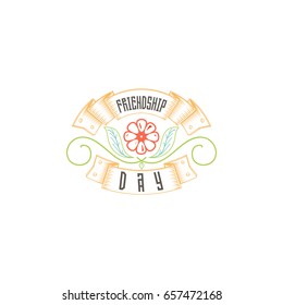 Happy Friendship day. Vector typographic colorful design. Badges for your holiday design postcards, posters.