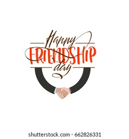 Happy Friendship day. Vector typographic colorful design. Badges for your holiday design postcards, posters.