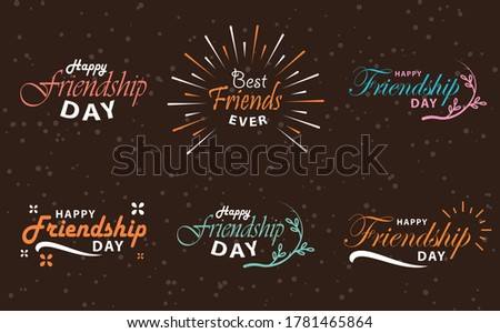 Happy Friendship day vector typographic colorful design. Hand written brush lettering, vintage retro style. Modern calligraphy design element for gift card template, banner, tee shirt print. 