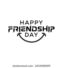 Ilustración de la tipografía del Vector del día de la amistad feliz con un signo de la sonrisa en el fondo blanco. Tarjeta de felicitación dibujada a mano del día de la amistad. diseño del logotipo de las letras del día de la amistad