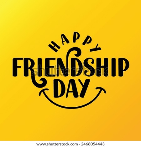 Happy Friendship Day vector typography illustration with a smile sign on yellow background. Friendship day hand drawn greeting card. friendship day lettering logo design.