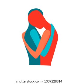 Happy friendship day web banner, logo designs of friends hugging each other - vector icons. this also represents concepts like bonding, close relationship, intimacy and love, brother and sister, lover