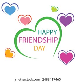 Happy Friendship Day is written in the middle of a big heart.Colorful hearts are spread around the big heart.colorful fonts .holiday .memorial day .heart outline .greeting cards .Art and Illustration 