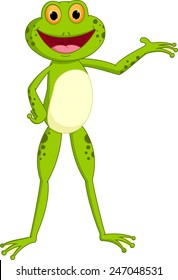 Happy frog cartoon presenting 