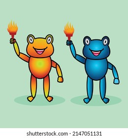 Happy Frog Character With Fire torch
