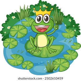 Fröhlicher Frosch mit Krone im Teich