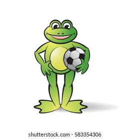 happy frog with football in color-vector drawing