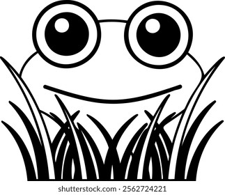 Happy frog illustration with large eyes among green grass