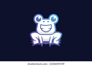 happy frog lineart vector template logo design