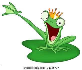 Happy frog prince on a lily pad