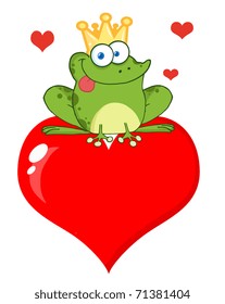 Happy Frog Prince Over Red Heart