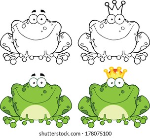 Happy Frog Sitting Cartoon Character. Set Vector Collection