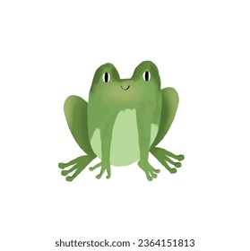 Happy froggy with a smile, watercolor. Green frog. Vector clip art illustration.