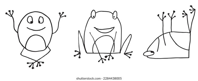 Happy frogs outline illustration vector image  Hand drawn frogs sketch image artwork  Simple original logo icon from pen drawing sketch 