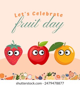 Happy Fruit Day. National fruit day. fruits illustration design. template for poster, banner.