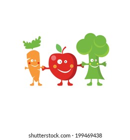 Happy fruit and vegetables characters