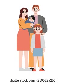 Happy full body family, 4 people, father, mother, girl and baby. Flat vector illustration isolated on white background