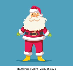 
Happy Full length Santa Claus Vector Character Design. Jolly Santa standing wearing his traditional red suit 
