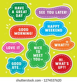 Happy fun bright Say Hello Speech Bubble Colorful Symbol Text Greeting Usual Sign Hello for Each Other Speaking 