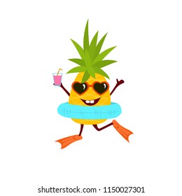 happy fun cartoon pineapple on vacation cute vector illustration