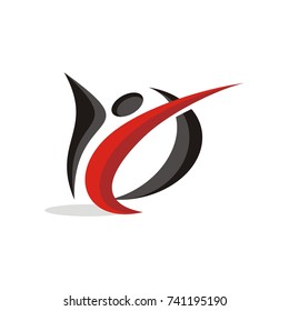 Happy, fun, energetic pose of abstract figure logo design template vector