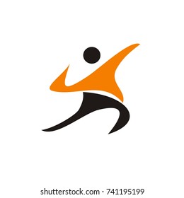 Happy, fun, energetic pose of abstract figure logo design template vector