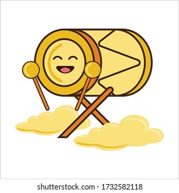 Happy Fun Excited Expression of Golden Ramadan Mosque Drum Vector Design