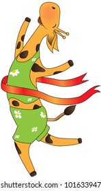 Happy fun giraffe reached the finish line