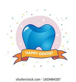 Happy and Fun tooth or Dental icon,  suitable for logo, icon or element of dentistry, dental clinic, family dental health care, healthy tooth etc.