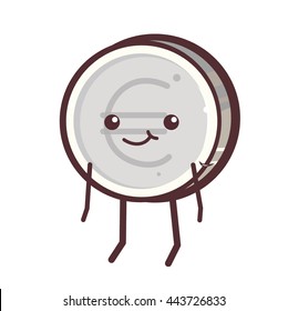 Happy funny adorable cartoon silver coin euro. Easy to edit and recolor. Can be used as a logo or as a part of design.