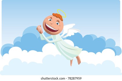 happy funny angel in the clouds