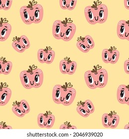 happy funny apple, cute face having fun around