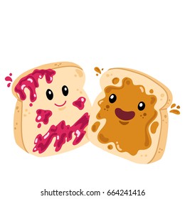 Happy and funny Breakfast breads with jam. Vector illustration