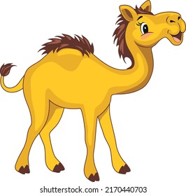 Happy funny camel. Cartoon drawing. Vector