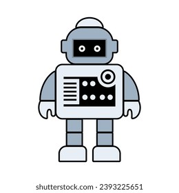 Felices dibujos animados de niños íconos de la línea de robots. Ciborg de tecnología de máquina. Mascota de personajes humanoides futuristas. Robótica científica, carácter amigable con Android, ilustración de vector de tecnología robótica