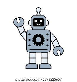 Felices dibujos animados de niños íconos de la línea de robots. Ciborg de tecnología de máquina. Mascota de personajes humanoides futuristas. Robótica científica, carácter amigable con Android, ilustración de vector de tecnología robótica