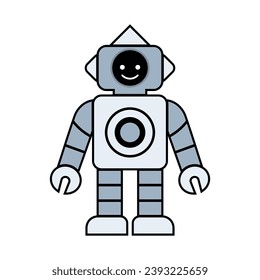 Felices dibujos animados de niños íconos de la línea de robots. Ciborg de tecnología de máquina. Mascota de personajes humanoides futuristas. Robótica científica, carácter amigable con Android, ilustración de vector de tecnología robótica