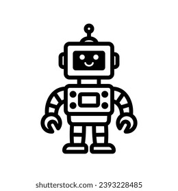 Feliz divertido dibujo animado infantil icono de la línea robot. Ciborg de tecnología de máquina. Mascota de personajes humanoides futuristas. Robótica científica, carácter amigable con Android, ilustración de vector de tecnología robótica